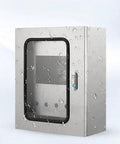 Stainless Steel Outdoor Electrical Enclosure Box 14x12x10 In 1.5 Millimeter Thick Waterproof Junction Chest with visible droplets