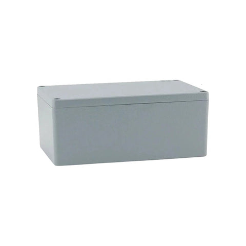 Junction box, gray cast aluminum IP66 waterproof with removable lid, front view