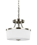 Two Light Semi Flush Convertible Pendant Light In Brushed Nickel Finish Modern Hanging Fixture For Wet Locations cETL Listed Safety Rated Sleek Dope Design For Living Rooms And Kitchens