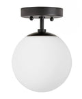 Cool Soft Black Semi Flush Mount Ceiling Light With Frosted Glass Shade, Vintage Close-To-Ceiling Fixture