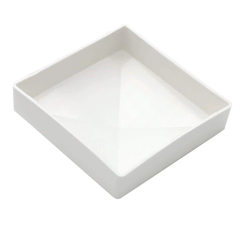 Top Shelf 2 Pack Pyramid Vinyl Fence Post Caps For 4x4 Square Posts White set on flat surface, solid white vinyl, low maintenance design.