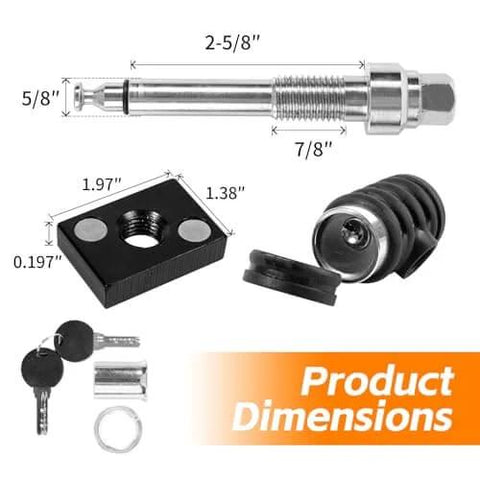 Anti Rattle Hitch Lock Pin Set With Five Eighth Inch Hollow Shank And Two And Five Eighth Inch Span 90 Degree Swivel Lock Rubber Grip