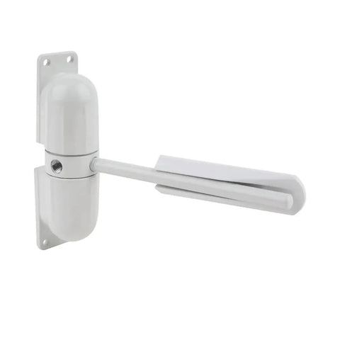 Heavy Duty Adjustable Surface Mounted Door Closer Fire Rated Metal For 180 Degree Automatic Opening Outdoor Spring Loaded Gate Closer Weatherproof White Finish Easy Install Durable Construction side view
