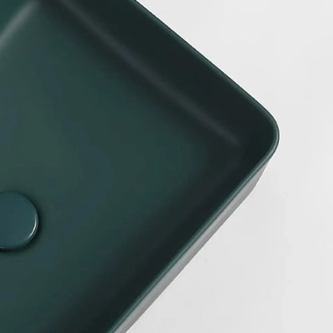 Top view of USZWBY Vessel Sinks Nordic Countertop Basin Matte Green Ceramic Square Washbasin with drain.
