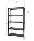 Heavy Duty 36 Inch Plastic Resin Shelving Unit 5 Tier Storage Rack dimensions 36x16x70 inches with solid shelves for garage.