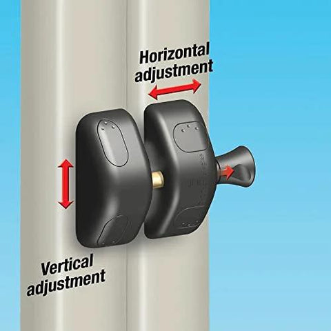 MagnaLatch Side Pull Gate Latch 2-3/4 Inch Adjustable, stainless steel in black finish, horizontal and vertical adjustment on gate.