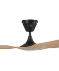 Built Tough Smart Outdoor Ceiling Fan Marine Coastal Grade Wet Rated Salt Resistant Storm Ready with matte black motor and wooden blades.