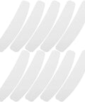 Ten Pack Plastic Collar Stays With White Tips For Mens Dress Shirts And Suits shown laid out side by side, made of durable plastic material.