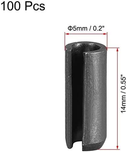 Slotted Spring Pins 5mm X 14mm Plain Finish 65Mn Roll Assortment Kit for Small Machine Projects 100 Pieces Handy DIYer Ready Pin Set