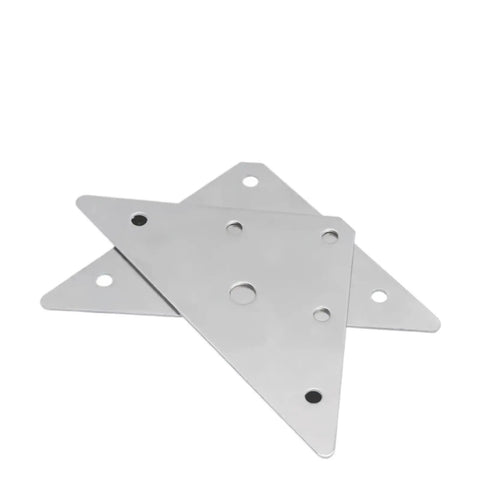 Heavy Duty Stainless Steel Flat And Corner Angle Brackets Set for Furniture Projects, shown overlapping, corrosion resistant