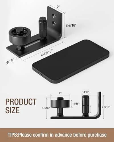 Flush Floor Sliding Barn Door Roller Guide Set With Wall Mounted Hardware showing product dimensions