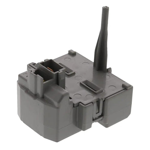 WR08X22874 Refrigerator Overload Relay Kit and Heavy Duty Compressor Starter side view, grey housing for easy appliance fixes.