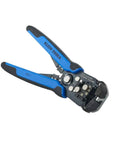 Pro-Grade Wire Stripper And Ratcheting Crimper Kit with blue grips, designed for insulated terminals, shown from above.