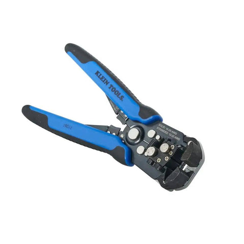 Pro-Grade Wire Stripper And Ratcheting Crimper Kit with blue grips, designed for insulated terminals, shown from above.