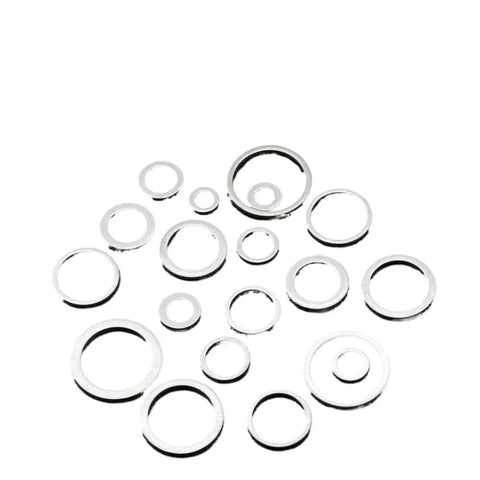 Heavy Duty Aluminum Flat Washer Kit For Automotive Oil Drain Plugs M6 M8 M10 M12 M14 M16 M18 M20 320 Piece Set Gasket And Washer Pack For Auto Repair And Maintenance, assorted aluminum washers on white