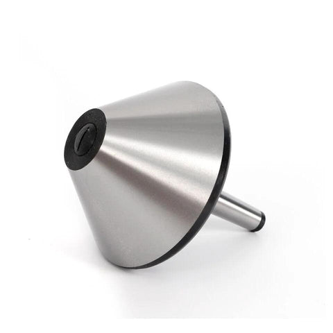 Side view of Bull Nose Live Center MT2 Morse Taper for lathe, 4.66 inch diameter, 120mm, 75 degree angle, heavy duty machining accessory