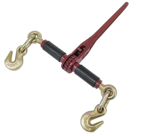 Four Pack Ratchet Chain Binders With Rubber Grips For Flatbed Hauling, 7100 Lbs WLL, G70 Eye Grab Hooks, Powder Coated, 14 Inch Handle
