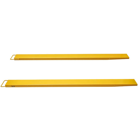 VEVOR forklift pallet fork extensions, 96-inch length, 6.5-inch width, yellow steel, pair