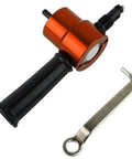 Double Head Metal Sheet Nibbler Cutter Attachment For Power Drill Saw Heavy Duty Metal Cutting Tool P15F with wrench on white background.