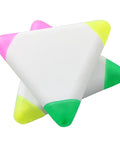 Top Tier Pack of Six Dope Triangular Highlighters Smooth Writing Plastic Markers Zero Leak Ink Big Vibe Design Perfect for Student Notebooks and Office Planners Compact 13Mm x 80Mm Easy Grip Shape with pink, green, and yellow tips.
