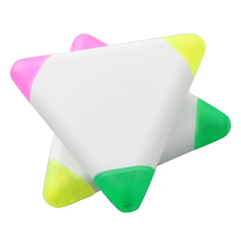 Top Tier Pack of Six Dope Triangular Highlighters Smooth Writing Plastic Markers Zero Leak Ink Big Vibe Design Perfect for Student Notebooks and Office Planners Compact 13Mm x 80Mm Easy Grip Shape with pink, green, and yellow tips.