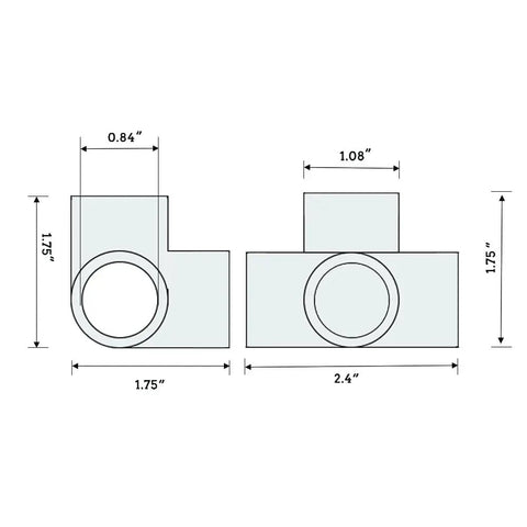 Dimensions of Half Inch 4 Way Elbow PVC Pipe Fitting Adapter with Deep Sleeve for Secure 90 Degree Joints.