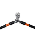 Heavy Duty Bolt Cutter With 18 Inch Fiberglass Handle And Center Cut Jaws For Soft To Hard Metals, black grips visible.
