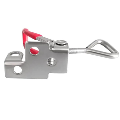 Side view of Toggle Latch Clamp 4002 With Lock Hole 304 Stainless Steel Heavy Duty Pull Hasp Latches for smoker cabinets and tool boxes.