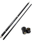 Premium Carbon Fiber Pool Cue Stick With Maple Technology Shaft And 11.5 Millimeter Tip, featuring two assembled sections and accessory tips.