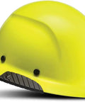 Yellow carbon fiber reinforced full brim safety helmet with perforated synthetic leather comfort dome and EVA foam insert visible on top.