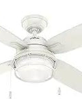 52 Inch Ceiling Fan With LED Light And Pull Chain, Damp Rated For Indoor Or Covered Outdoor Spaces, White Rustic Finish