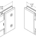 Diagram of Beefed Up Heavy Duty 180 Degree Glass To Glass Hinge With 5 Degree Offset And Self Closing Within 25 Degrees Polished Chrome Finish.