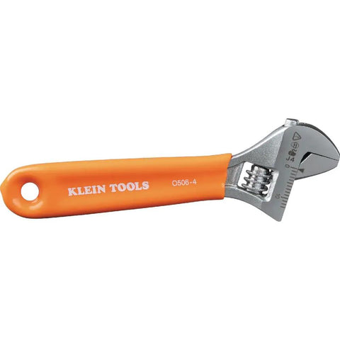 Extra Capacity Jaw 4 Inch Adjustable Wrench For Tight Spaces With Forged Heat Treated Alloy Steel SAE And Metric Scales Smooth Turning Knurl Dope Grip