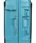 Front view of teal plastic carrying case for Makita HB350 magnetic drill