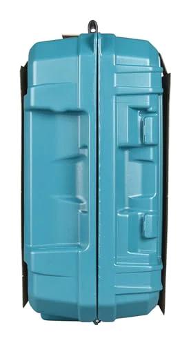 Front view of teal plastic carrying case for Makita HB350 magnetic drill