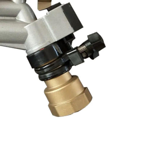 Top Pick Heavy Duty One Point Five Inch Impact Sprinkler For Backyard And Farm Irrigation Featuring 360 Degree Adjustable Head close-up of zinc alloy connection