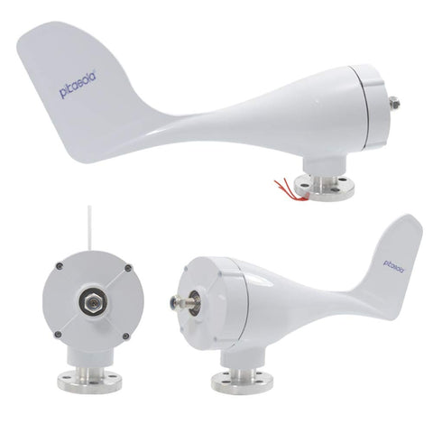 400W 12V Wind Turbine Kit With Five Blades And Charge Controller For Marine RV Or Home Use, side and front view, white body