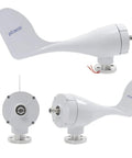 400W Wind Turbine Generator For Home Power, 3 Blade Windmill components displayed in white, nylon carbon fiber material, side view