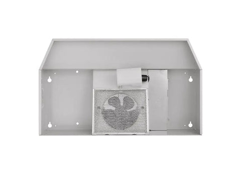 Under Cabinet 30 Inch Convertible Range Hood Insert with light and two-speed exhaust fan, back view showing venting setup.