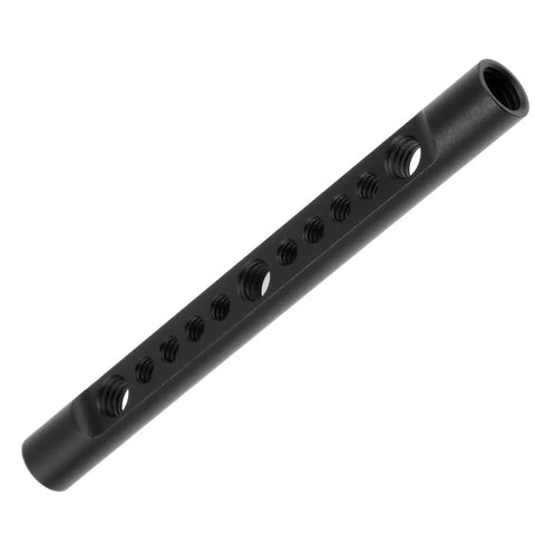 2 Pack 15mm Cheese Rod With M12 Threads And 1/4 3/8 Screw Holes, Aluminum Camera Rail Support For DSLR Rigs And Matte Boxes, angled view showing threaded holes.