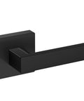 Heavy Duty Reversible Square Dummy Door Lever For Indoor Use Ideal For Bedroom And Closet Rear Mount Matte Black Finish 2 Pack Premium Zinc Alloy Construction showing side view.