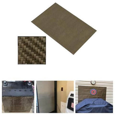 Reinforced Exhaust Heat Shield Mat 24x24 with adhesive backing and heavy duty thermal barrier shown in various applications