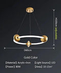 Gold LED Acrylic Pendant Light 60cm, adjustable height, 80W, perfect for kitchens and dining rooms, providing top tier even brightness.