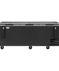 Heavy Duty Commercial Bottle Cooler, 95 Inch, 29.7 Cu Ft, freestanding black drink dispenser with built-in opener.