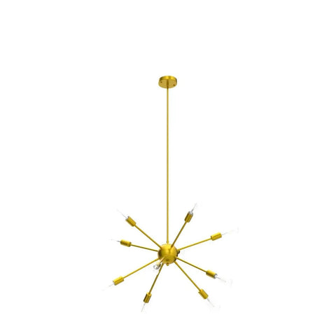 Gold Sputnik Pendant Light 10-Light Chandelier, Dope Modern Industrial Ceiling Fixture With Adjustable Height Rods, starburst design
