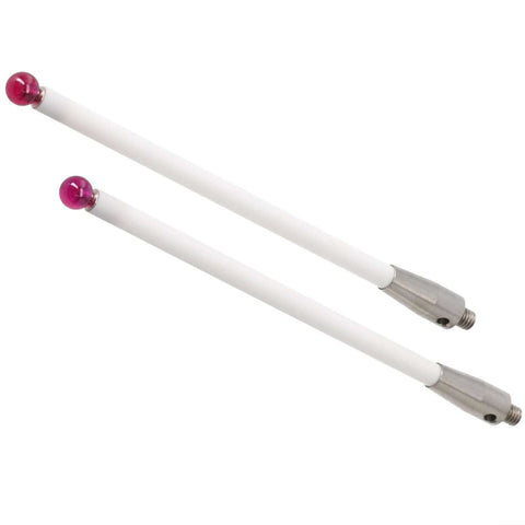 Renishaw A-5000-3712 ceramic stem probes, white with pink 6 mm ball tips and threaded metal ends, 100 mm, 2-pack.