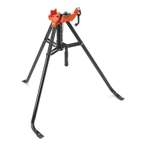 Portable Chain Vise Tripod Stand With Folding Legs And Tool Tray For 1/8 To 2-1/2 Inch Steel Copper Pvc Pipe Rugged Pro Grade Heavy Duty Workhorse No Sweat Setup Plumbing Fabrication Tool