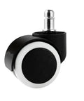 Universal Office Chair Casters Heavy Duty Rubber Wheels With Dead Silent Swivel Tread Zero Hassle Click Fit Design Smooth Operator Glide Rollers For Home Desk Setup, black rubber wheel close-up.