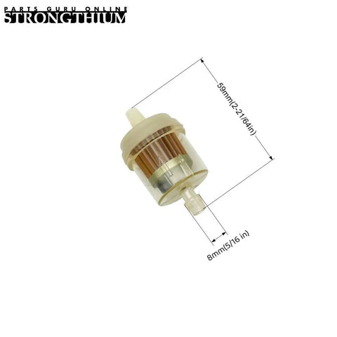 Heavy Duty Quarter Inch Gas Fuel Line Hose Kit With Clamps Valves And Filters showing a detailed inline fuel filter.