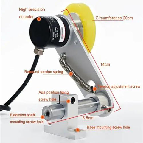 Close-up of the U Shaped Measuring Wheel Digital Length Counter With Led Display, featuring tension adjustment screws and mounting holes.